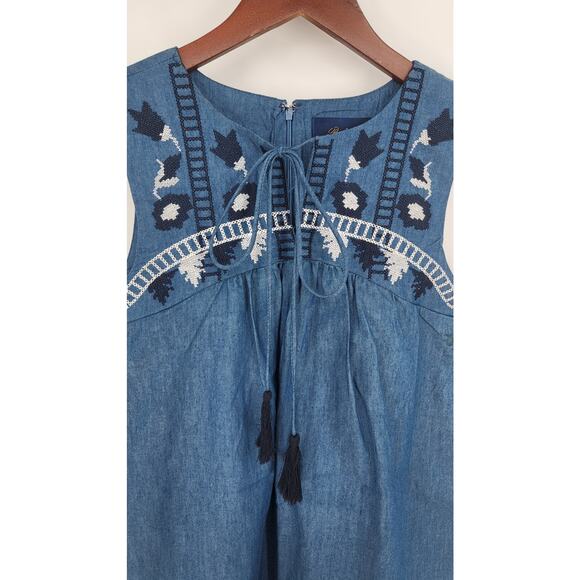 Blue Rain Chambray Embroidered Shift Mini Dress Women's XS - Picture 4 of 9